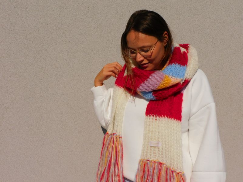 Clara sjaal - rood &amp; ecru