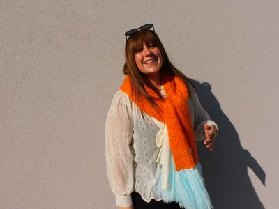 Clara sjaal - oranje &amp; felblauw