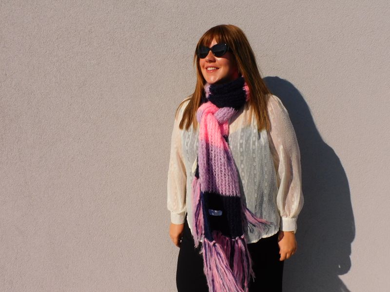 Clara sjaal - donkerblauw &amp; roze