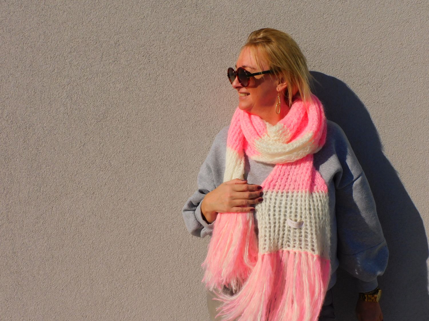 Clara sjaal - roze &amp; ecru