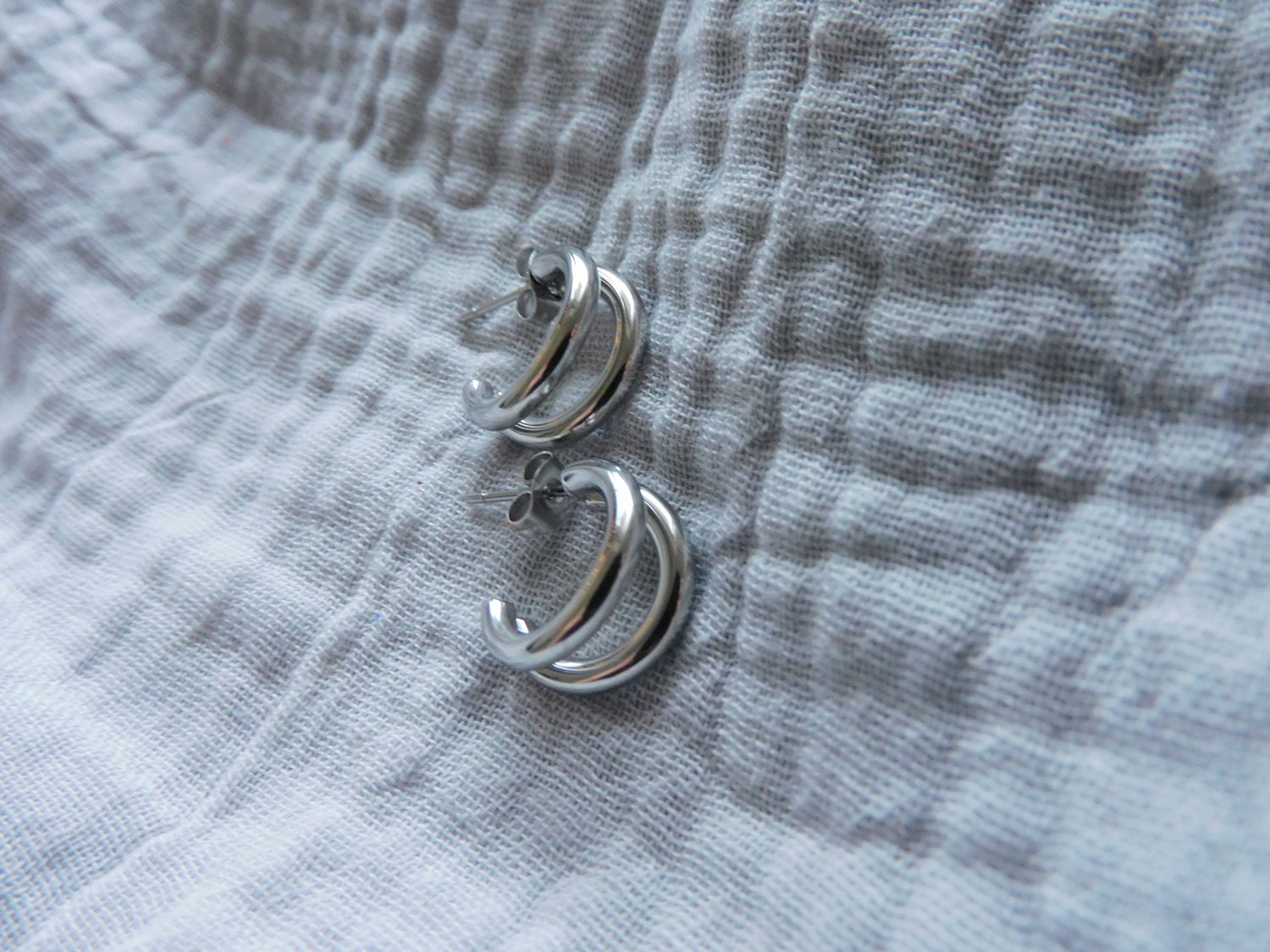 Double Rings oorbellen - zilver