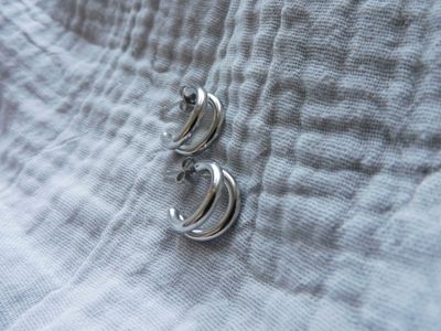 Double Rings oorbellen - zilver