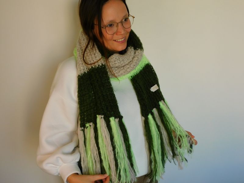 Clara sjaal - kaki &amp; greige