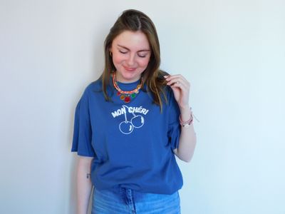Cherry t-shirt - petrolblauw