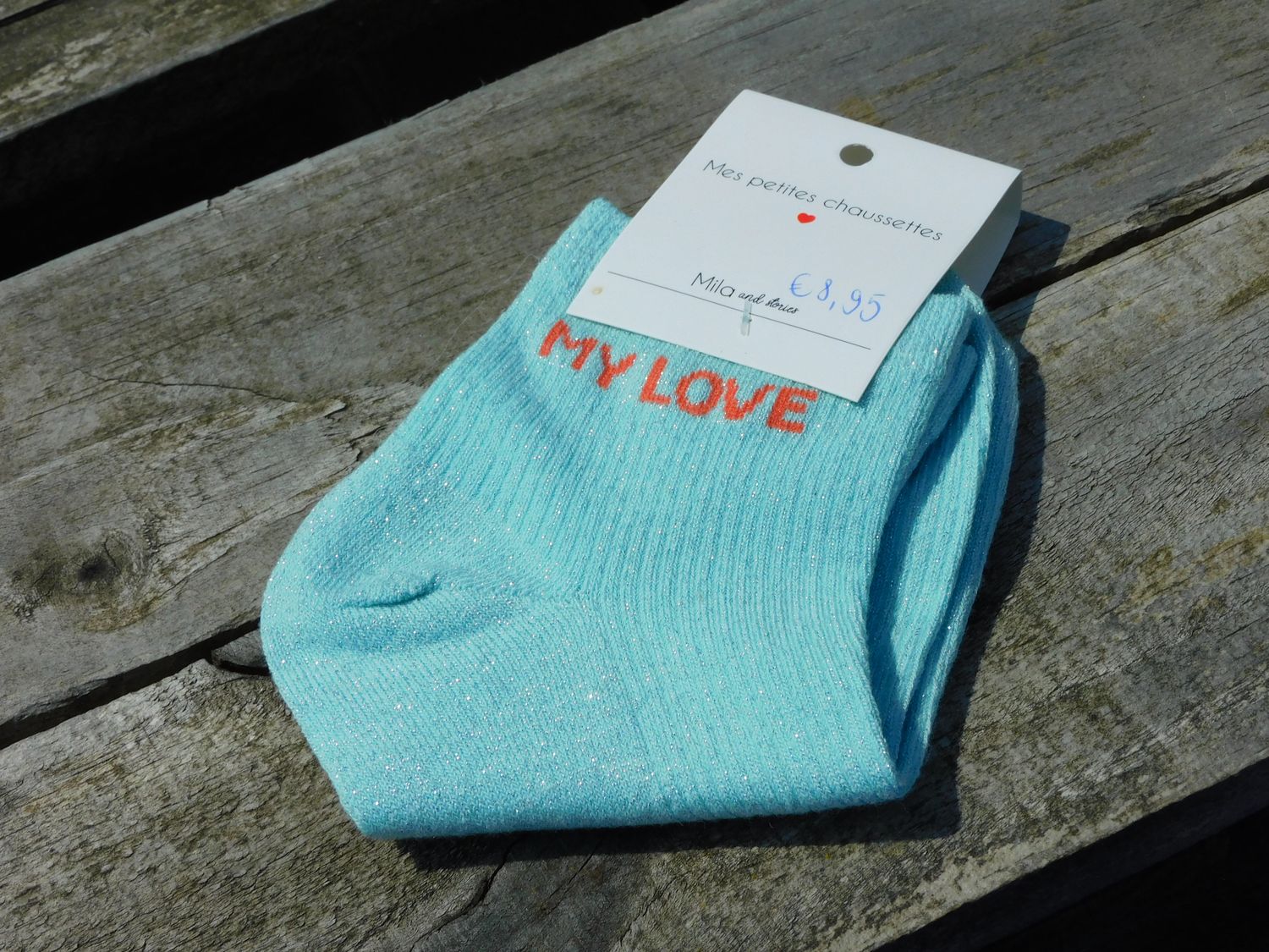 My Love glittersokken - lichtblauw