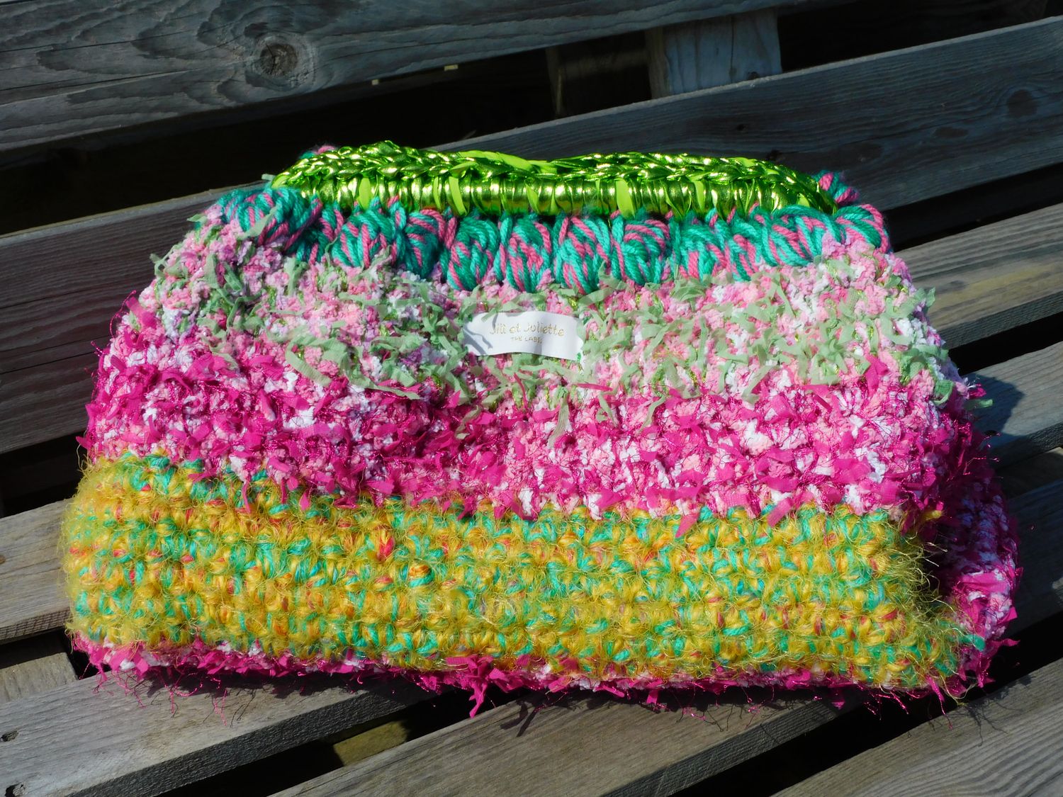 Recycled Ruby Metallic tas - fuchsia &amp; groen - large
