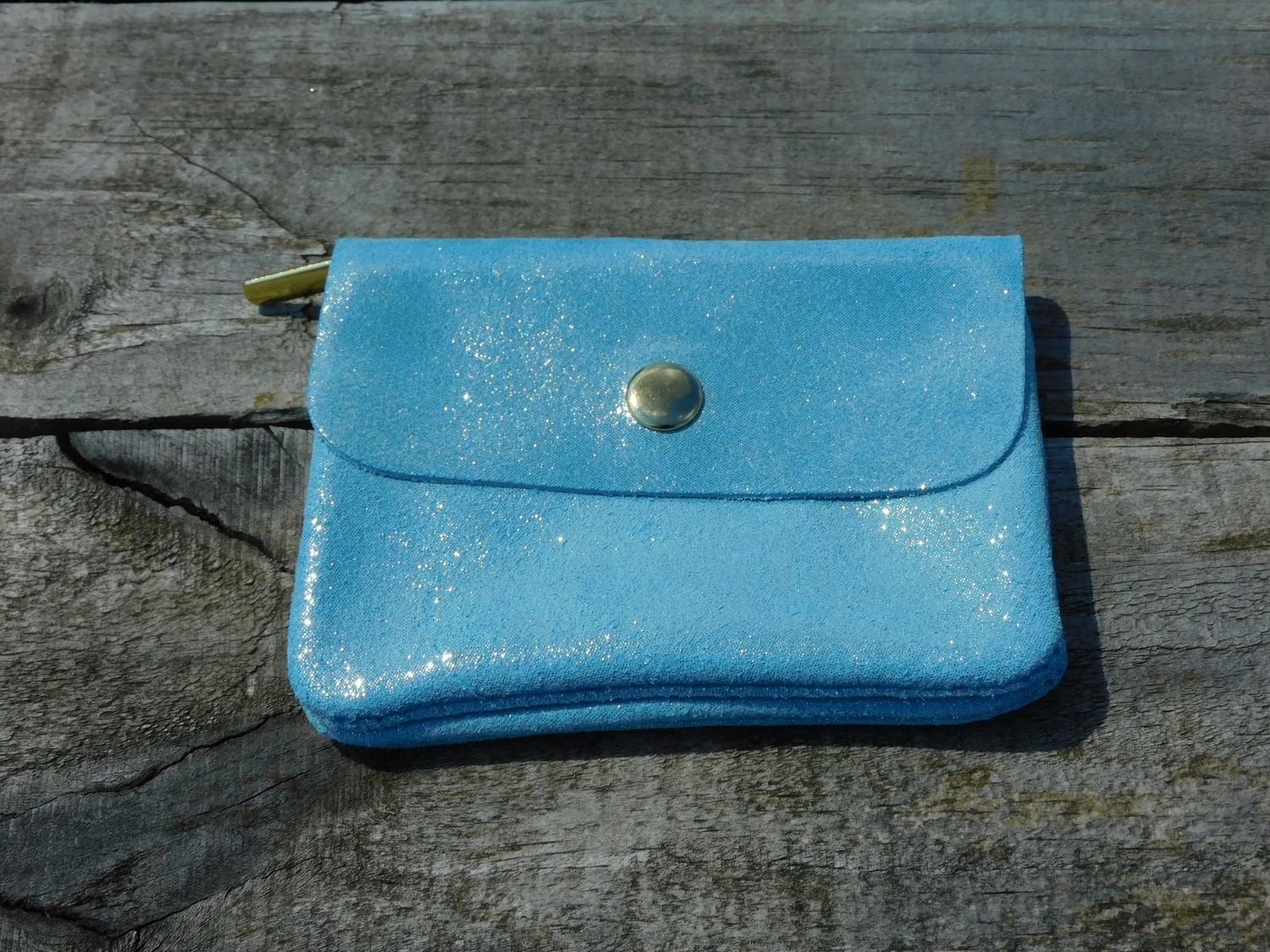 Suède glitter portefeuille - lichtblauw