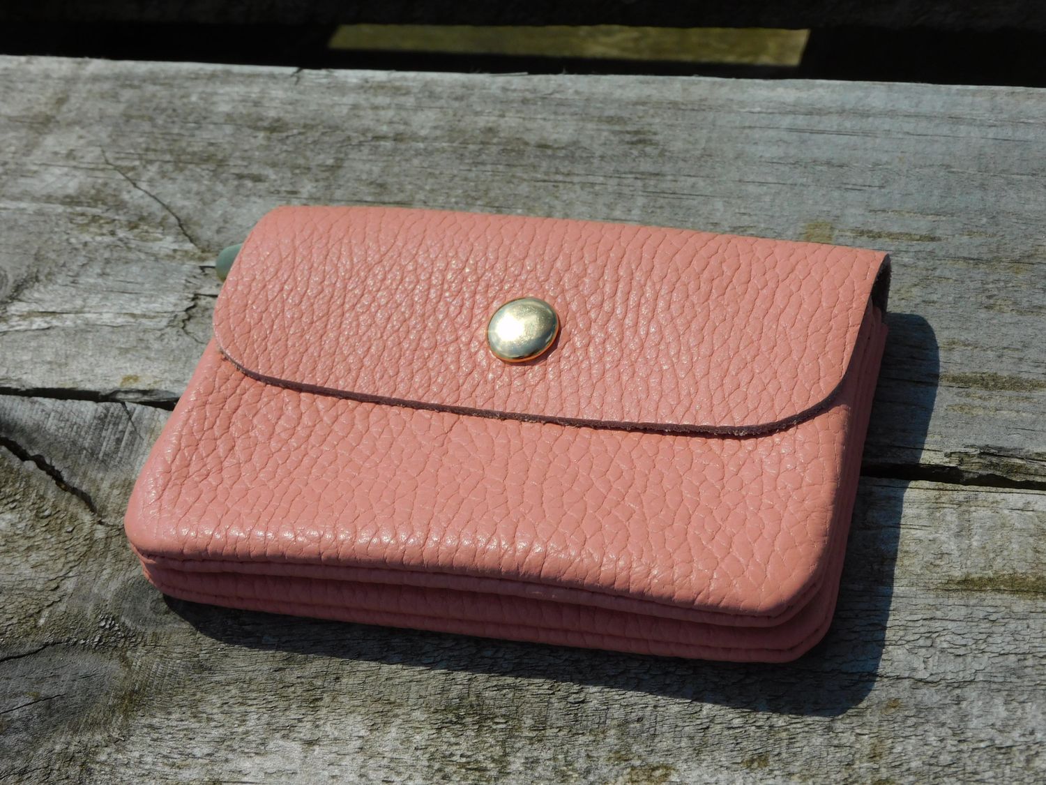 Leder portefeuille - zalmroze