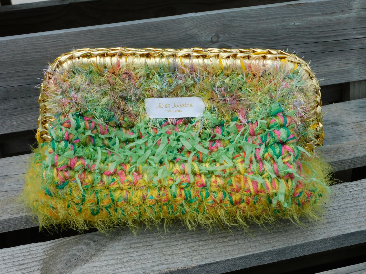 Recycled Ruby Metallic tas - groen &amp; geel - medium