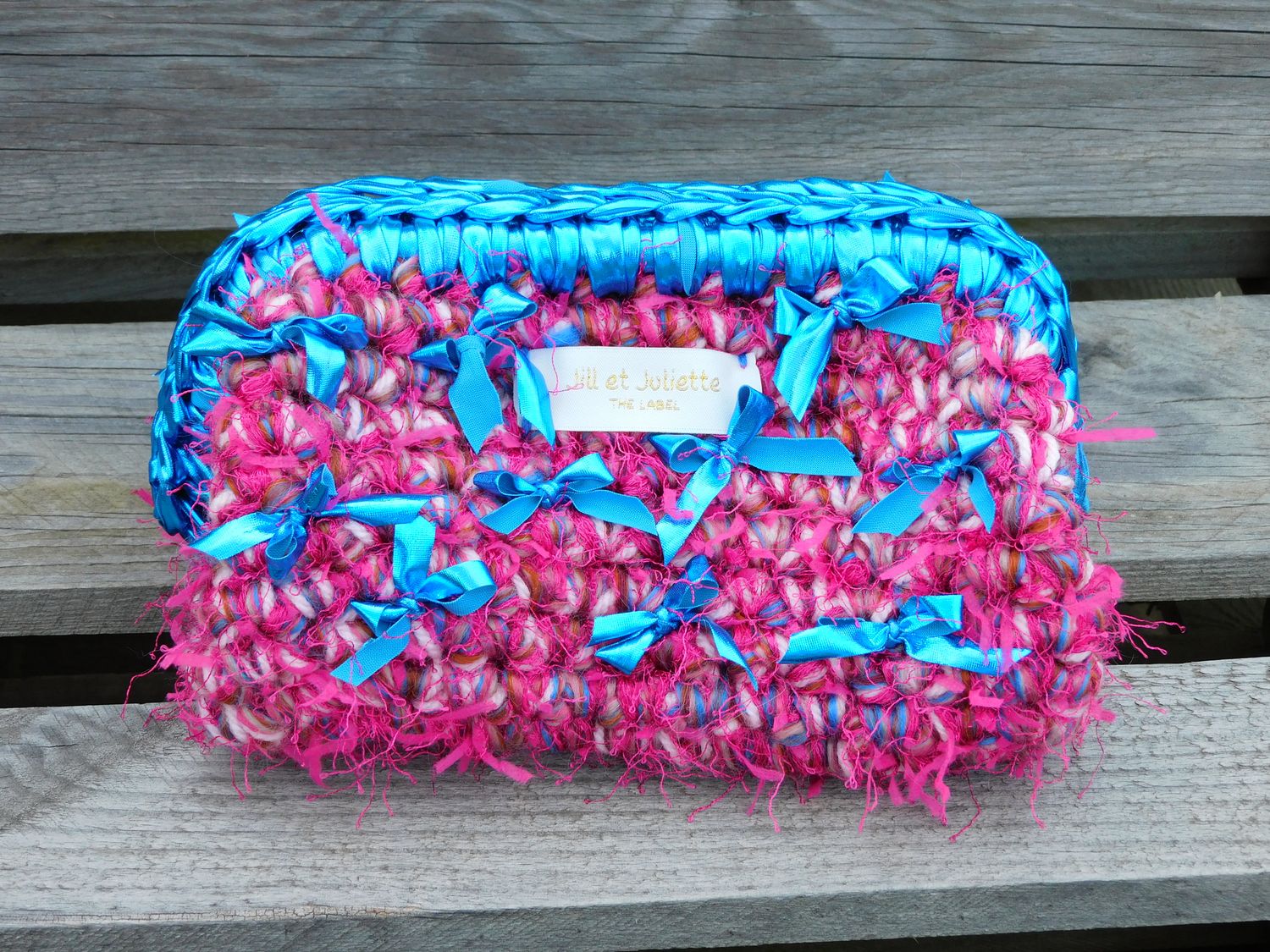 Bow Tie Billie tas - fuchsia &amp; blauw - small