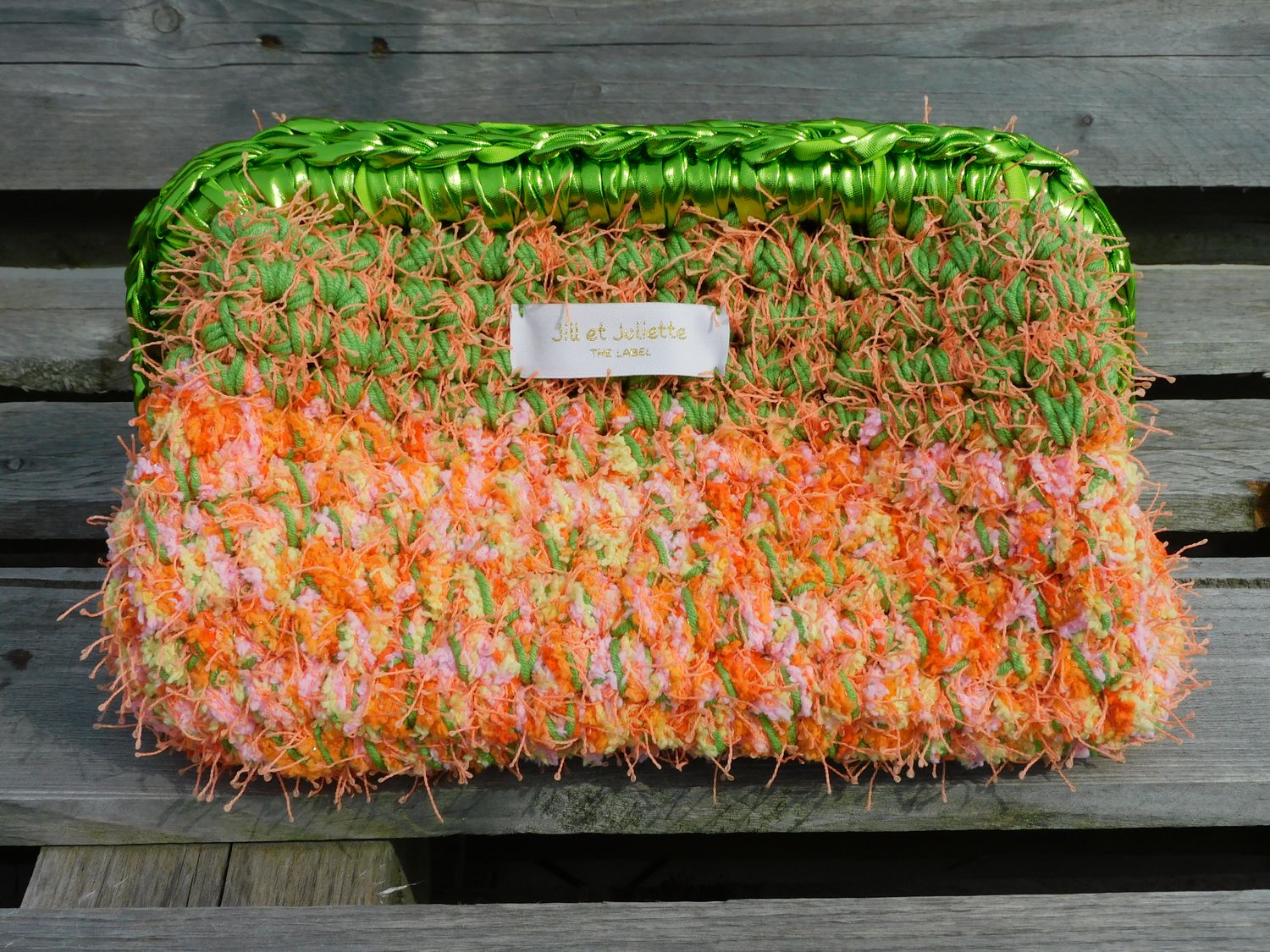 Recycled Ruby Metallic tas - groen &amp; oranje - medium