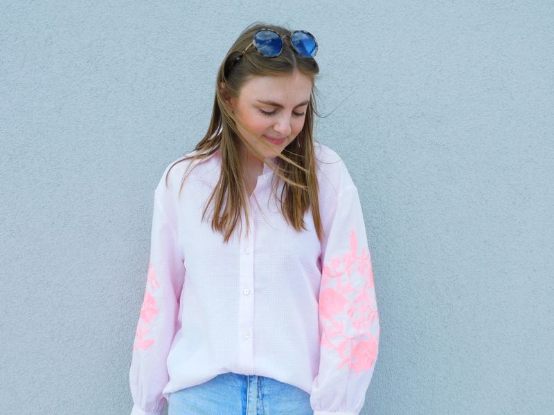 Odile blouse - lichtroze geruit