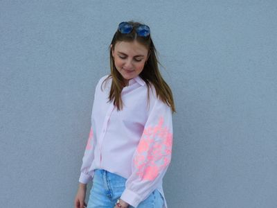 Odile blouse - lichtroze geruit