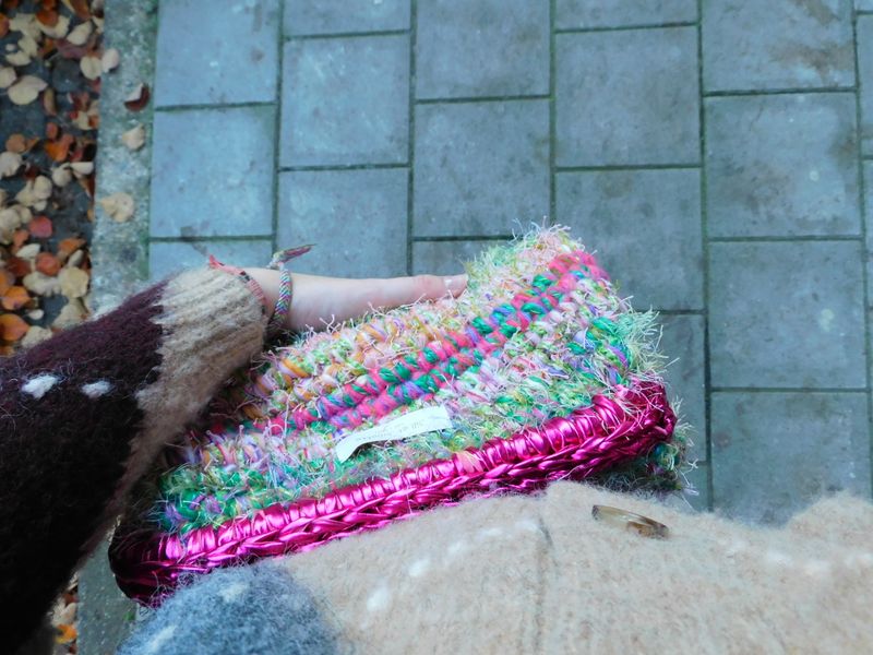 Recycled Ruby Metallic tas - groen &amp; fuchsia - medium