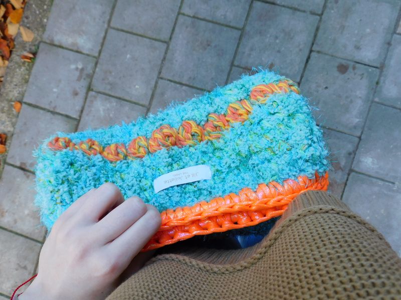 Fluffy Féline Metallic tas - turquoise &amp; oranje - medium