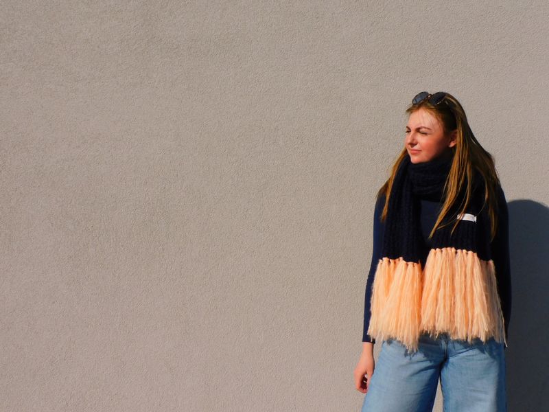 Clara sjaal - navy &amp; zalmroze