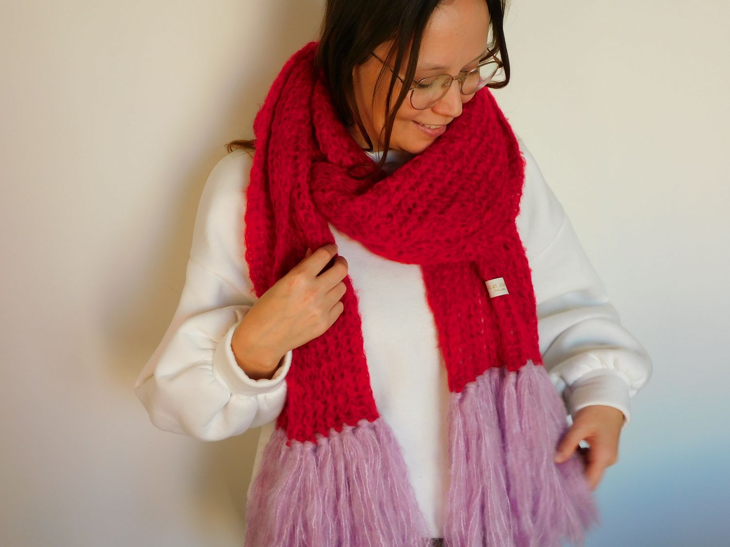 Clara sjaal - rood &amp; pastelpaars