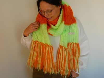 Clara sjaal - felgroen &amp; oranje