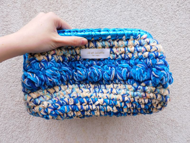 Fluffy Féline Metallic tas - blauw &amp; beige - medium