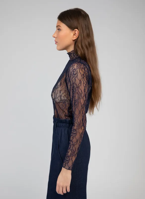 Albani kanten top - navy