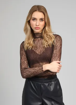 Albani kanten top - bruin