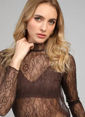 Albani kanten top - bruin