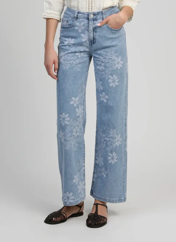 Fleur jeans - lichtblauw met bloemen
