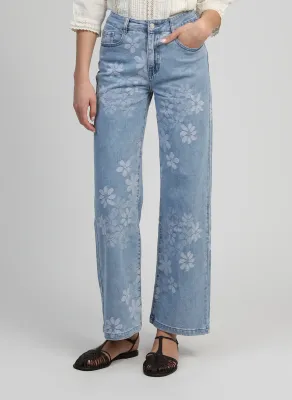 Fleur jeans - lichtblauw met bloemen