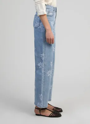 Fleur jeans - lichtblauw met bloemen