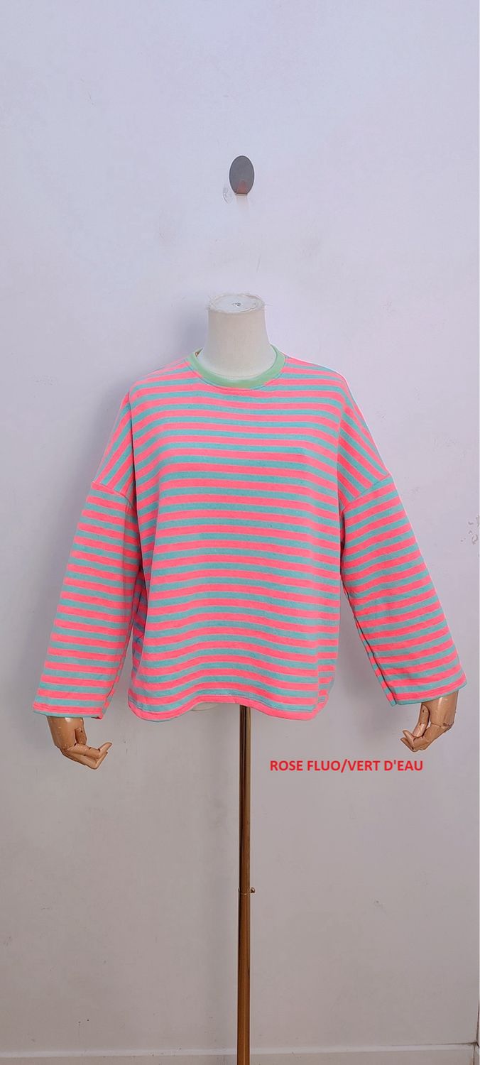 Bella striped t-shirt - lange mouwen - roze &amp; turquoise