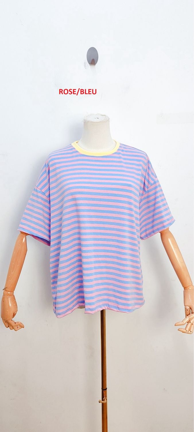 Frankie striped t-shirt - korte mouwen - roze &amp; blauw