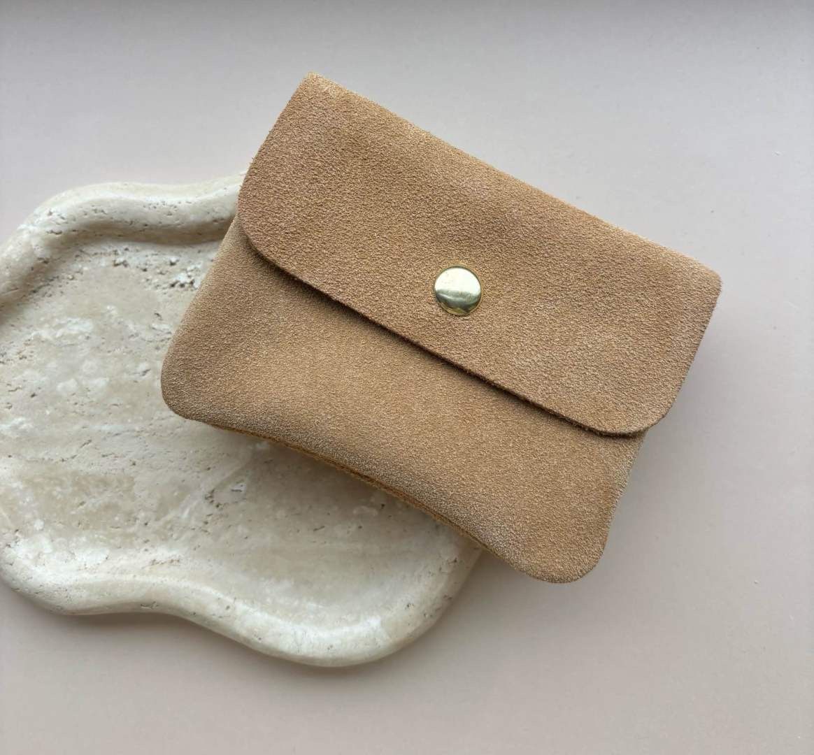 Suède portefeuille - licht cognac