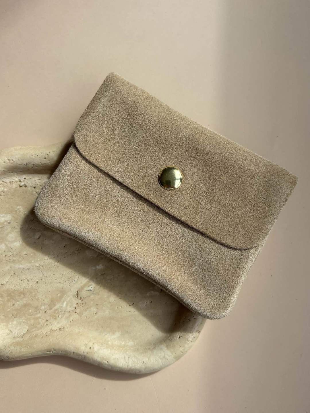 Suède portefeuille - zandkleur