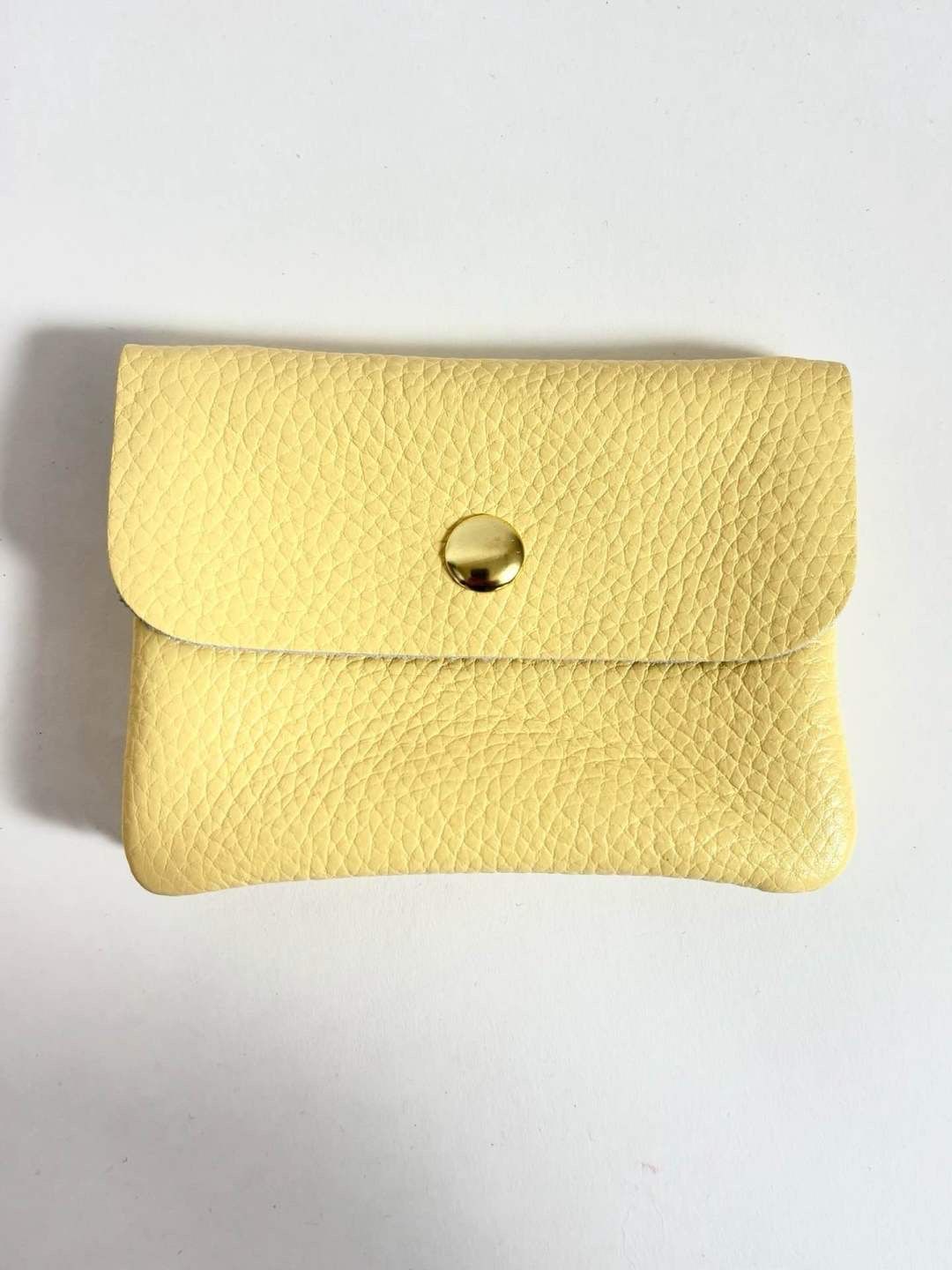 Lederen portefeuille - pastel geel