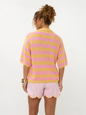 Knitted spencer - roze &amp; okergeel gestreept