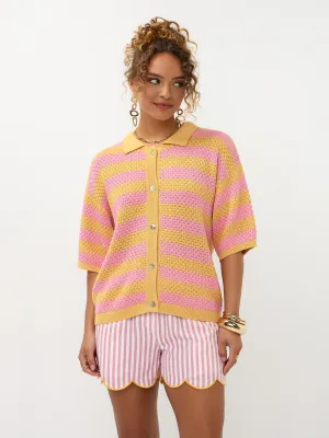 Knitted spencer - roze &amp; okergeel gestreept