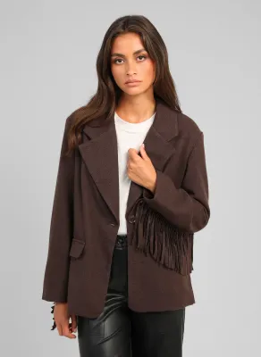Ruffle blazer - chocoladebruin