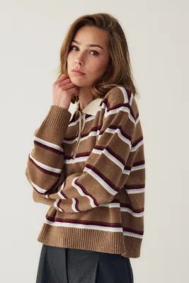 Merel trui - beige gestreept