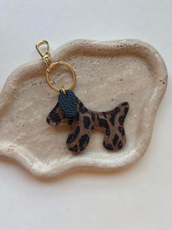 MINI hondje bag charm - leopard &amp; zwart
