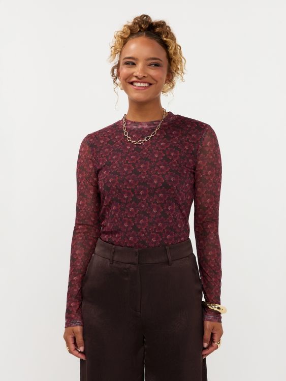 Mesh flower top - bruin &amp; bordeaux