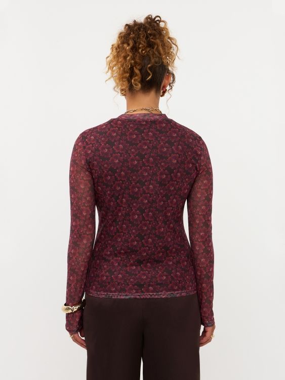 Mesh flower top - bruin &amp; bordeaux