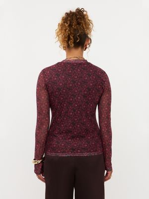 Mesh flower top - bruin &amp; bordeaux