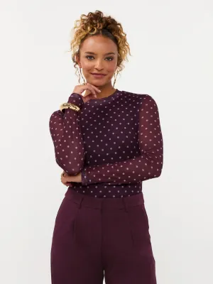 Mesh polka top - plum &amp; roze