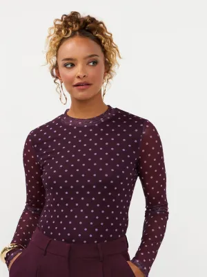 Mesh polka top - plum &amp; roze