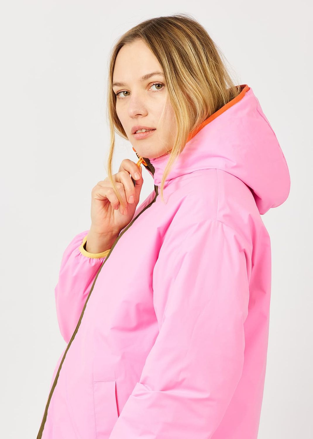 Parka jas - kaki &amp; roze - omkeerbaar