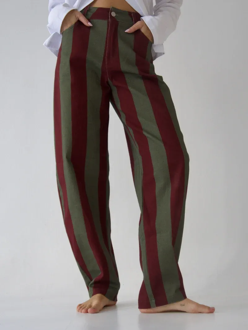 Clara barrel jeans - kaki &amp; bordeaux