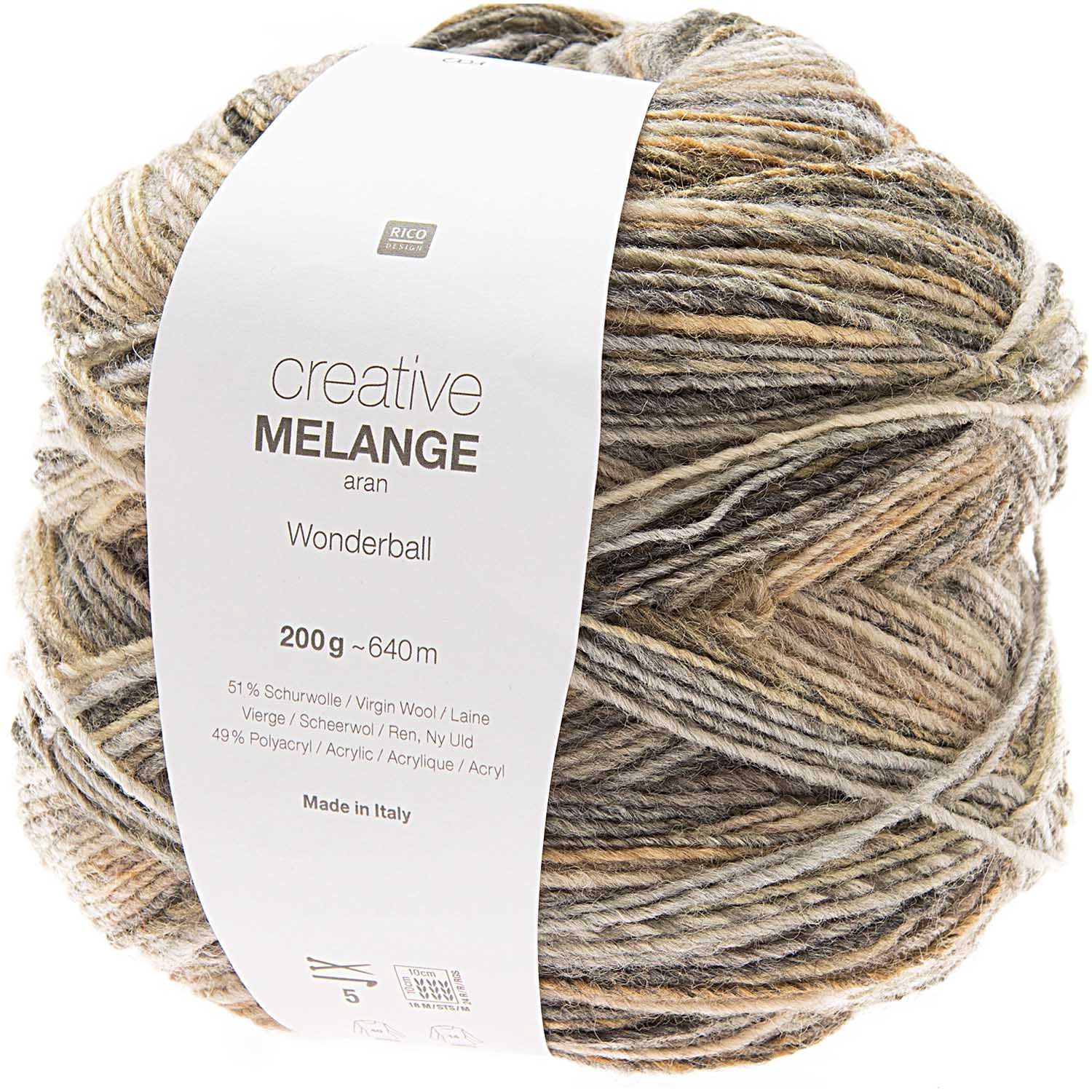 Rico Creative Melange Aran Wonderball, Kleur: Natuur 001