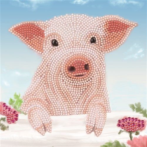 Crystal art Card kit Pig on the fence 18 x 18cm