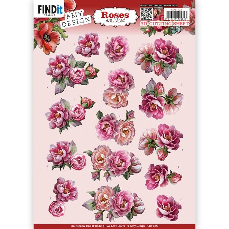 Amy Design 3D knipvel -  Roses are Red - Peonies