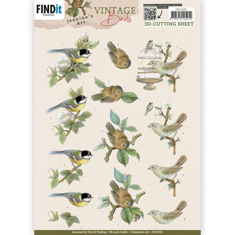 3D knipvel Jeanine&#39;s Art - Vintage birds - Birdcage